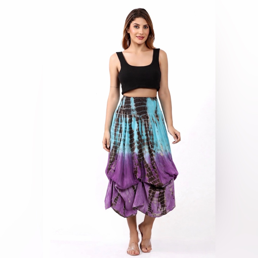 Wevez Rayon Tie Dye Long Skirt in Turquoise~Vibrant Purple~Brown~OS Regular~NWT - Picture 9 of 16